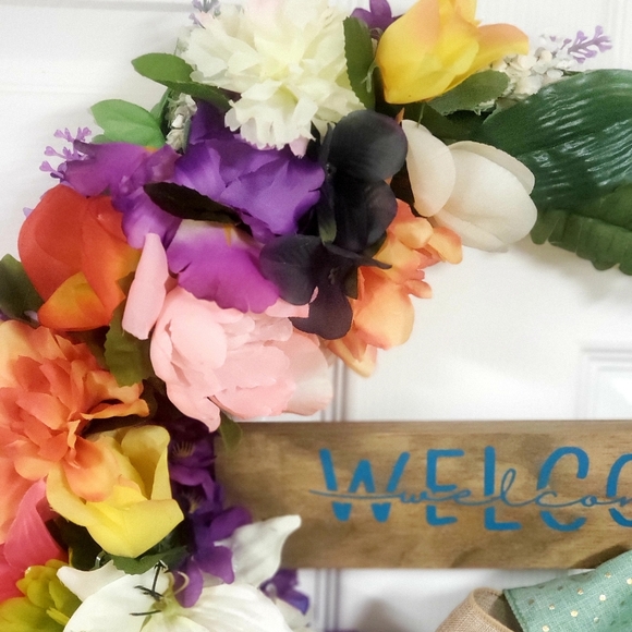 Spring Floral Braided Welcome Wreath Front Door - Picture 7 of 12